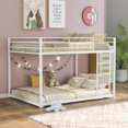thumbnail image 2 of Full over Full Low Bunk Bed for Kids Teens Adults, Metal Bunk Bed Frame with Ladder and Safety Guardrails, Load-Bearing 350lb, Noise Free, White 77.1''Lx55.9''Wx53.7''H, 2 of 7