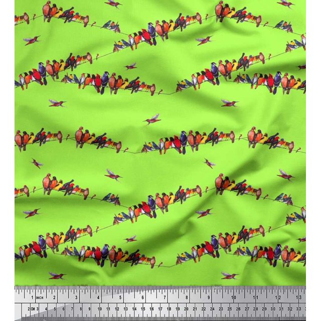 Soimoi Cotton Voile Fabric Colorful Bird Print Fabric by the Yard 56 Inch Wide