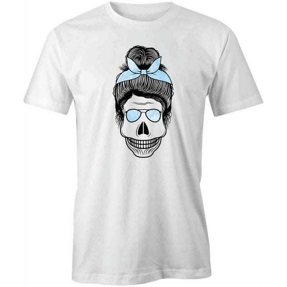 Messy Bun Skull T-Shirt | Cool Hairstyle White Tee Gift