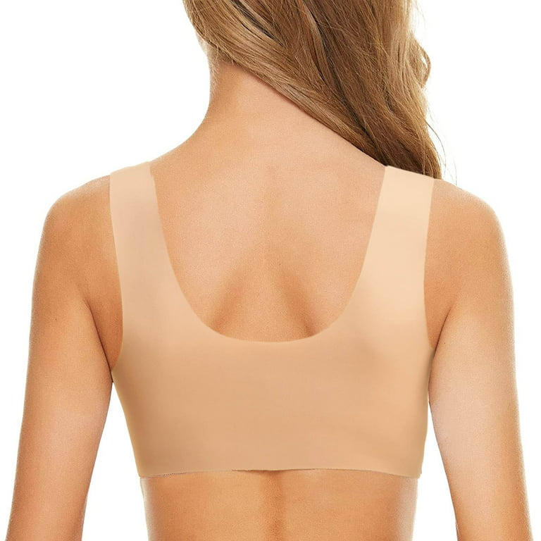 adviicd Under Outfit Bras for Women Women's Full Coverage Front Closure  Wire Free Back Support Posture Bra Beige Medium 