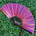 thumbnail image 7 of Soumake Folding Fan 13 Ribs Burr Free Brilliant Color Birthday Gift Transparent 13 Inch Large Shining Rave Hand Fan Performance Prop, 7 of 7