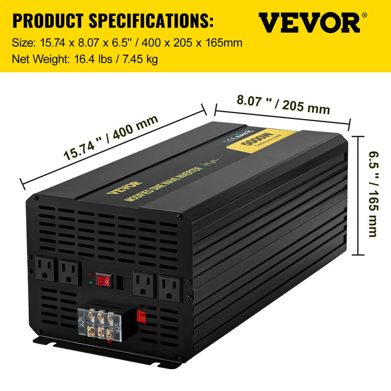 VEVOR Power Inverter 2000W Modified Sine Wave Inverter DC 12V to AC 120V  Car Converter with LCD Display Remote Controller LED Indicators AC Outlets