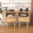 thumbnail image 6 of Biuhony Rattan Nightstand with Solid Wood Legs,Bedside Tables Rattan Drawers with Charging Station for Bedroom and Living Room, Set of 2, 6 of 9
