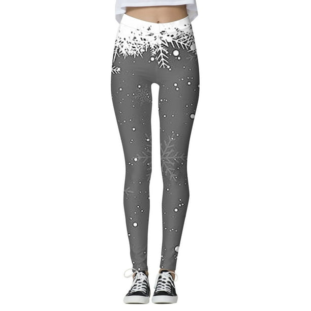 Gibobby leggings de Navidad Pantalones estampados navideños personalizados para mujer, mallas ajustadas personalizadas para mallas para correr, mallas navideñas de muñeco de nieve (Gris, S)