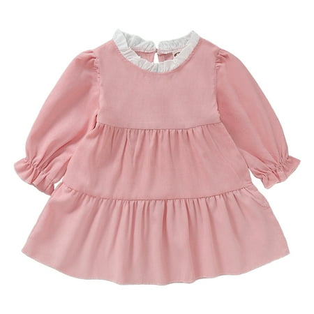 

6 Months Baby Girls Dress 9 Months Girls Long Sleeve Dress Solid Color Infant Girls Layered Dress Pink Dress