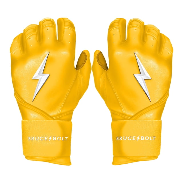 Guante de bateo amarillo Bruce Bolt Original Series con puño largo - Amarillo juvenil extragrande
