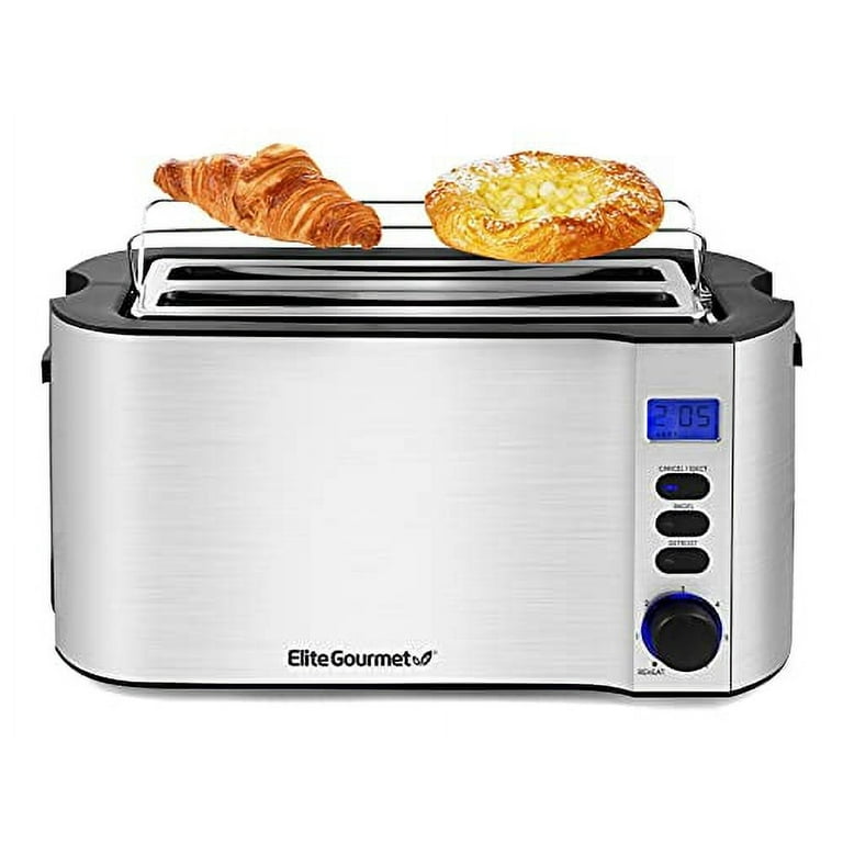 Elite Gourmet ECT-3100# Long Slot 4 Slice Toaster, Reheat, 6 Toast  Settings, Defrost, Cancel Functions, Built-in Warming Rack, Extra Wide  Slots for