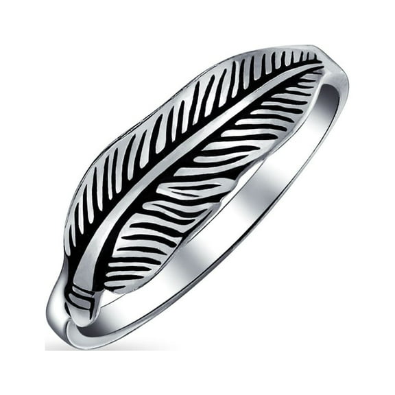 Bling Jewelry Womens   Feather Leaf Band Silver Ring Oxidized Sterling Jewelry