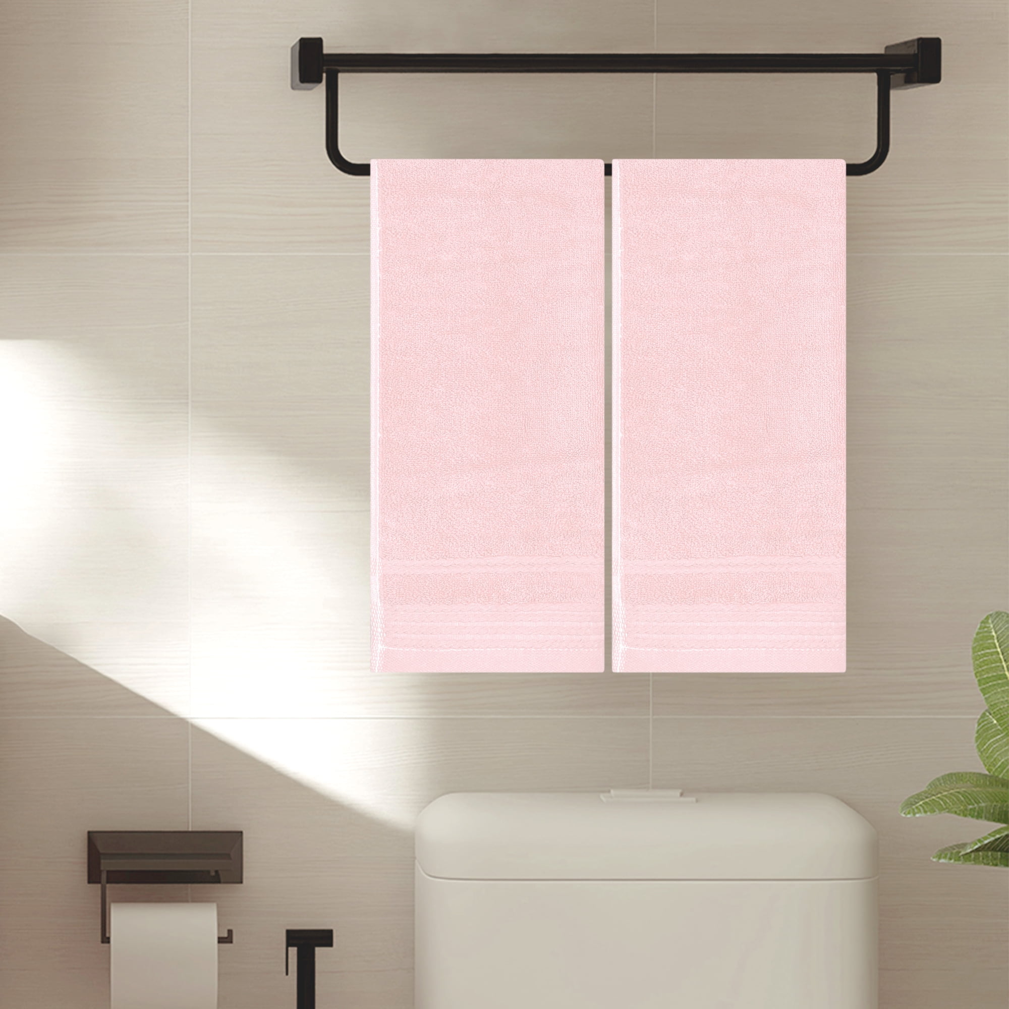 Unique Bargains 4 Pcs Striped Quick Drying Non-Linting Hand Towel Pink/Light Pink