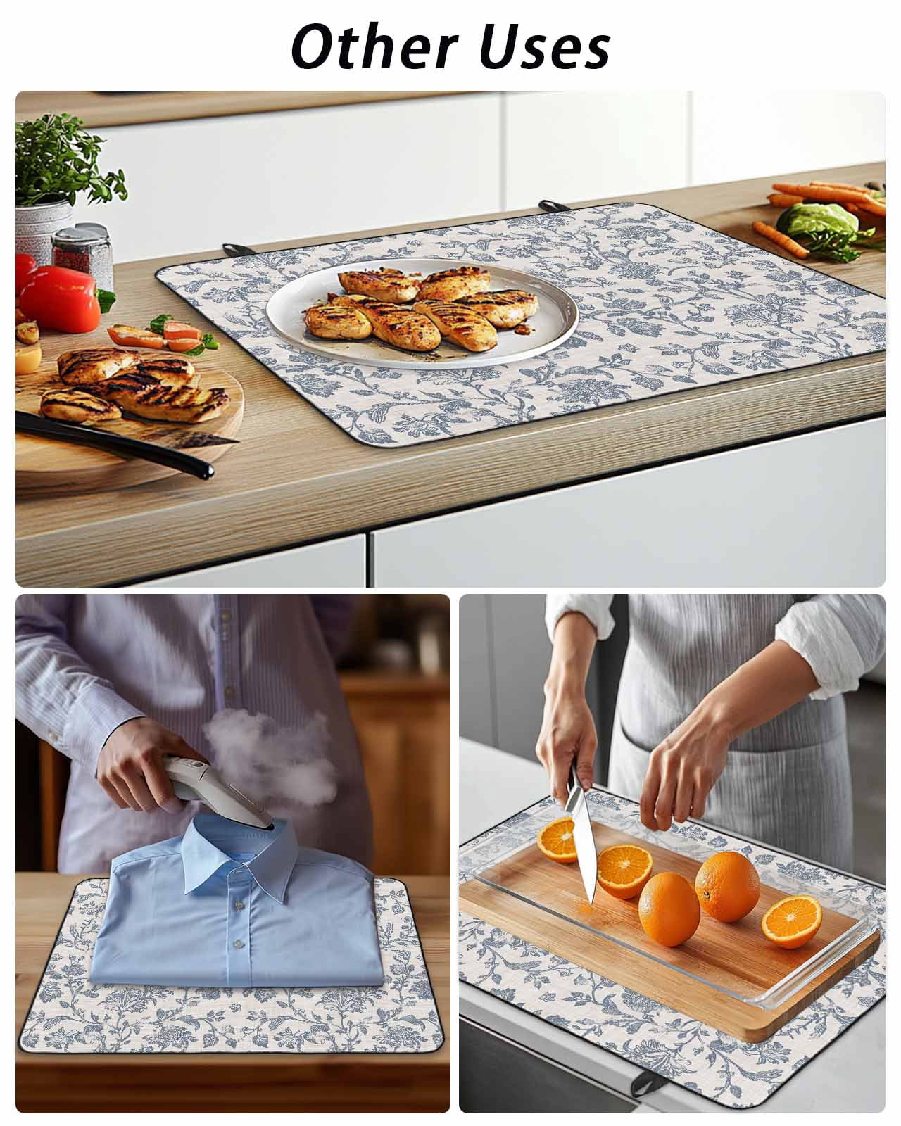 Stove Top Covers for Electric Stove, Blue Floral Glass Stovetop Cover Protector, Farmhouse Vintage Flower Leaf Botanical Induction Cooktop Protector Oven Mat for Kitchen Countertop 24"x21"