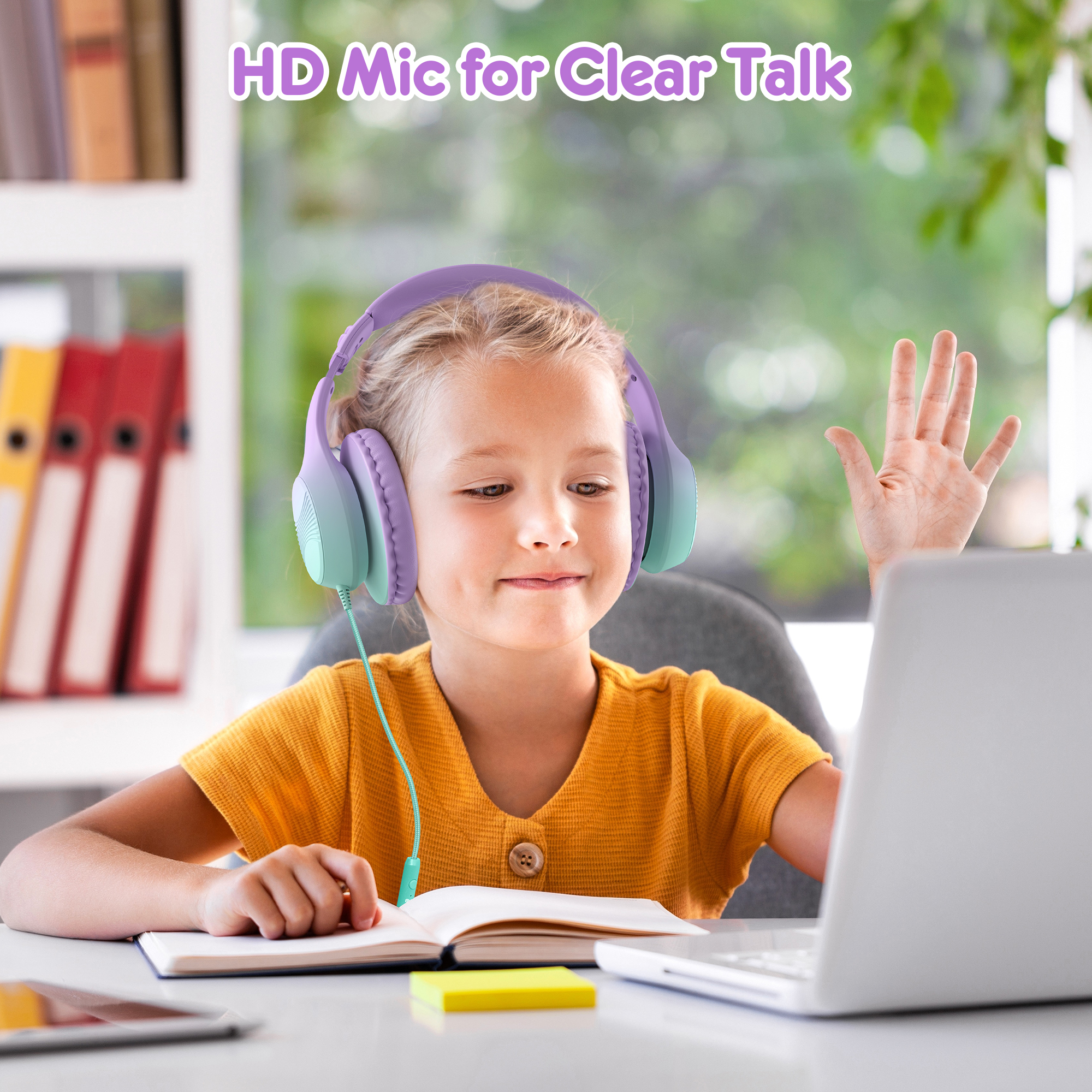 Mpow Kids Headphones with Microphone, Purple & Mint Green photo 7