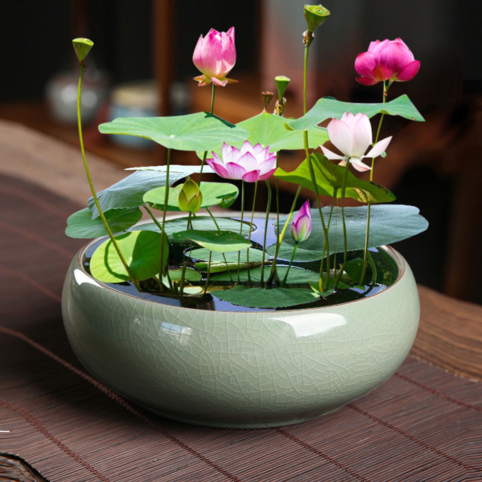Extra Large Ceramic Lotus Bowl Planter for Indoor Water Hydroponic Gardening Bonsai Lotus Flower Aquatic Decorative Water Pot Zen Home Office Decor Meditation Centerpiece