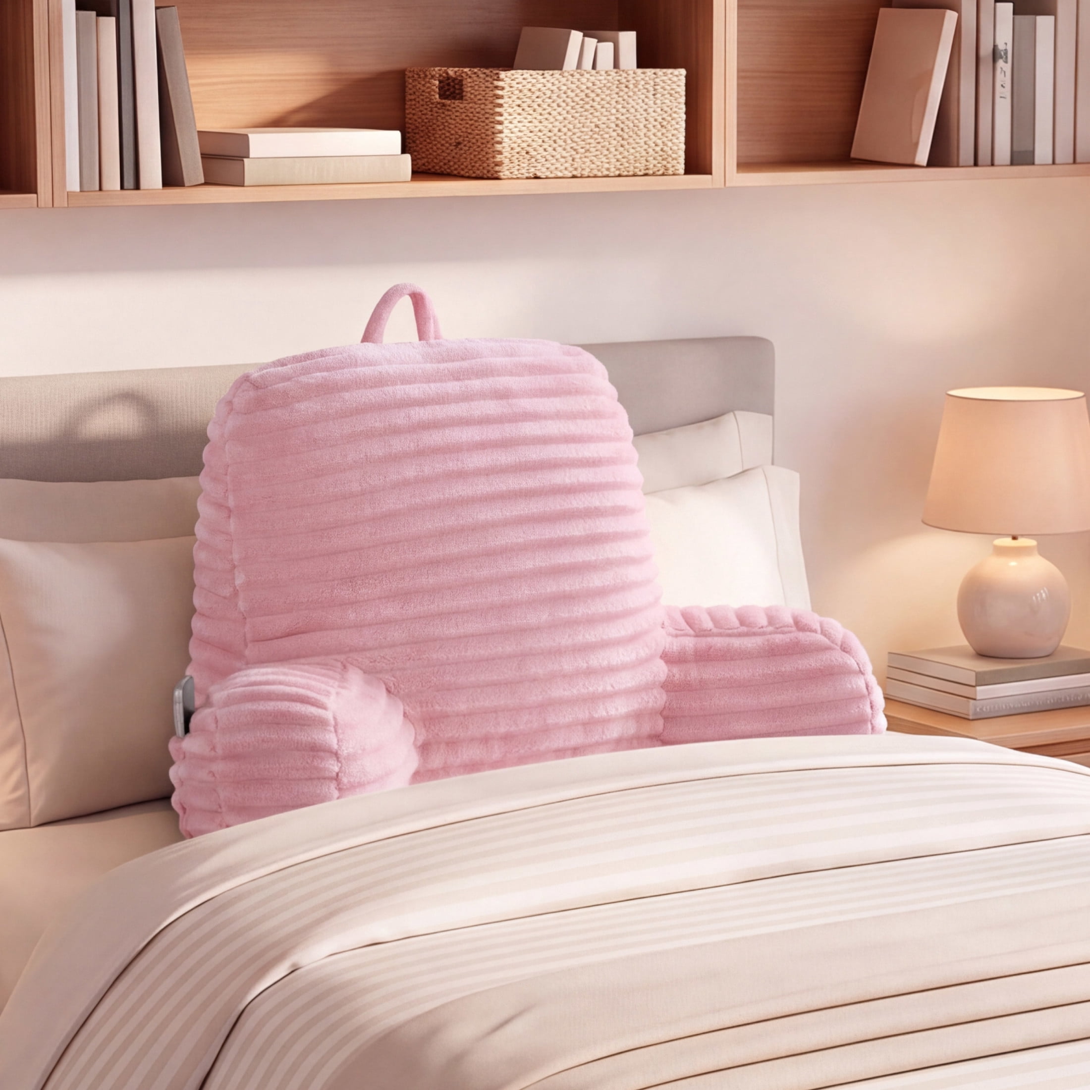 The Sheet Lab Ribbed Plush Backrest Pillow, Pink, 29" x 24.5" x 10.5"