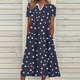 thumbnail image 1 of ICHUANYI Clearance Women Summer Casual Printed V Neck Short Sleeve Dress(Navy, M) ICHUANYI WER2023081508327, 1 of 6