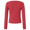 thumbnail image 6 of felwors Women's Long Sleeve Stretch Ribbed Crewneck T-Shirt - Fitted Casual Basic Top for Business & Daily Wear Red, M, 6 of 6