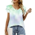 thumbnail image 1 of mfyjkho Tops Para Salir Para Mujer, Camisa Informal De Primavera Y Verano Para Mujer, Con Mangas Plisadas Y Estampado De Hojas, Sin Posicionamiento, De Manga Corta Y Cuello En V S, 1 of 5