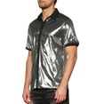 thumbnail image 4 of INSPIRE CHIC Sparkle Disco Shirt for Men's Short Sleeves Button Down Nightclub Party Shirts Silver 2XL, 4 of 5