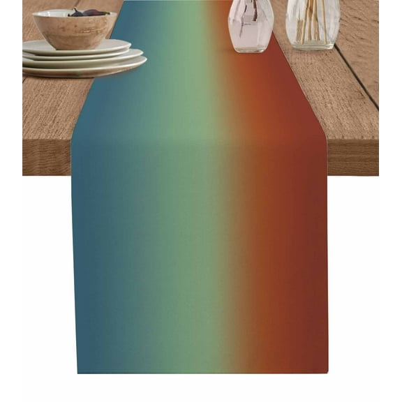 Burnt Orange Teal Ombre Table Runner Modern Abstract Art Aesthetics Tablerunners 13 x 36 Inch, Table Decorations Tabletop Scarf for Summer Gathering Holiday Farmhouse Kitchen Dining Decor