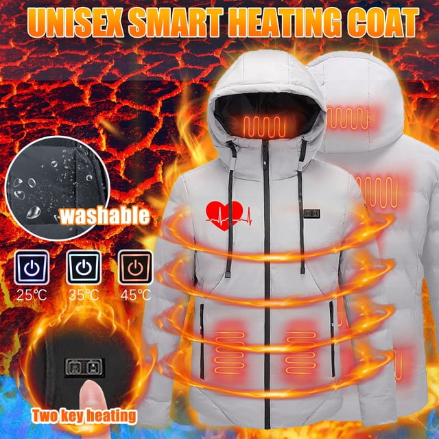 Meichang Heated Jackets Men and Women Plus Size Outdoor Work Outerwear 9 Heating Area Electric Heated Jacket Cold Weather Thermal Hooded Heated Coat