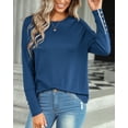 thumbnail image 6 of SHIBEVER Fashion Crew Neck Button T-Shirts for Women Casual Fall Cute Long Sleeve Tunics Tops Blouses Blue, 6 of 6