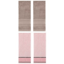 Unique Bargains 4 Pcs Striped Soft Cotton Hand Towels 13 x 29 Inch Pink/Brown