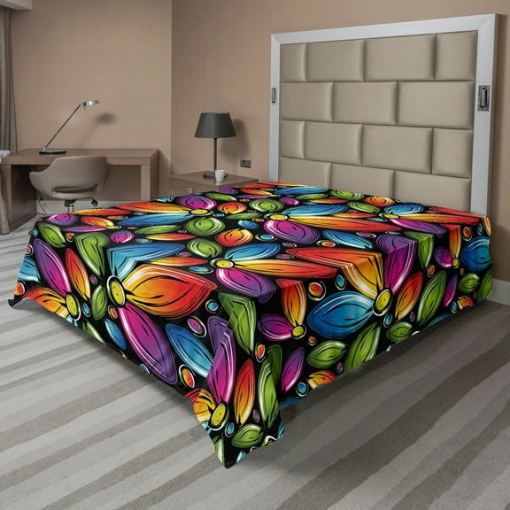 Ambesonne Floral Flat Sheet, Colorful Flowers Vintage, Full Size, Multicolor