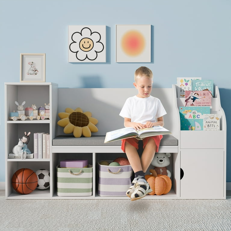 Tolead Children's Bookcase with Reading Nook, Seat Cushion & Toy