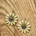 thumbnail image 3 of Nvzi Pendiente vintage con forma de margarita y flor de girasol dorada, pendiente retro con forma de piedra roja (plateado), 3 of 4