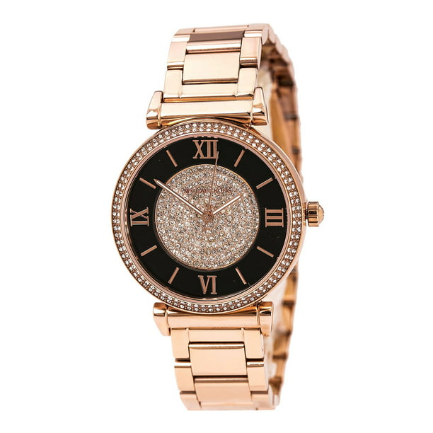 Michael Kors Women's MK3339 Catlin Black and Rose Gold Crystal Pave Dial Rose Gold Steel Watch - Walmart.com