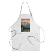 Decorative Tea Towel, Apron Kings Canyon National Park, Bear Family and Spring Flowers, Unisex, Adjustable, Organic Cotton
