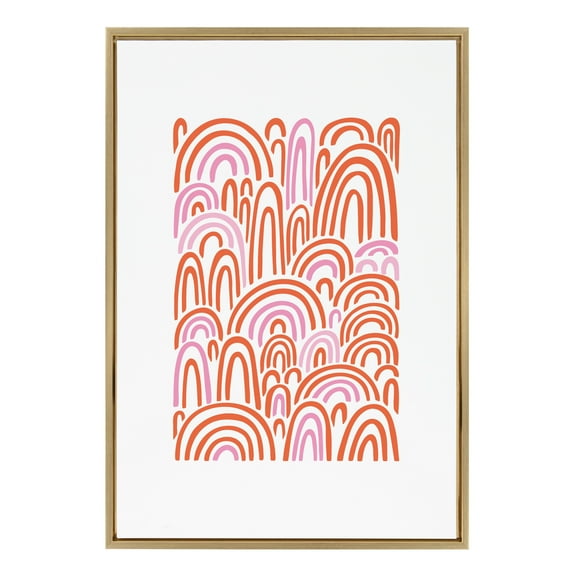 Kate and Laurel Sylvie Infinite Rainbows Framed Canvas Wall Art by Elizabeth Olwen, 23x33 Gold, Decorative Abstract Art Print for Wall