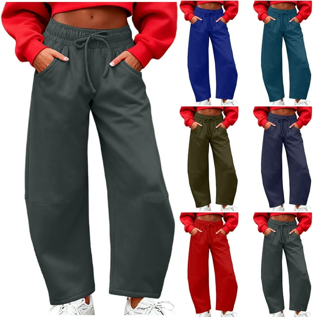 RKSTN Wide Leg Sweatpants Women Plus Size Baggy High Waist Straight Leg Athletic Jogger Pant Running Gym Fitness Sport Pant Sweatpant Elastic Waist Barrel Trouses