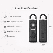 POLICE Personal Safety Alarm Keychain, 130DB Loud Rechargeable Emergency Alarm with LED Flashlight & SOS, Self Defense for Women, Kids, Seniors, Black