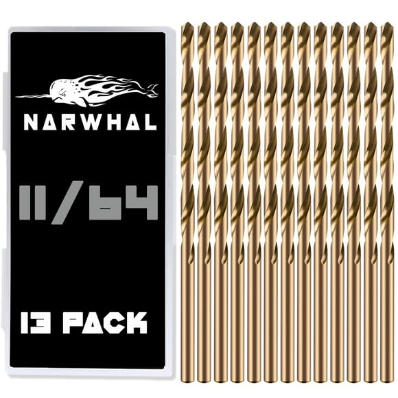 11/64"" Inch Cobalt Drill Bits - 13 Pack of M35 Cobalt Drill Bits with Storage Case - Perfect Drill Bits for Metal Hardened & Stainless Steel Cast Iron and More!