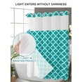 thumbnail image 4 of No Hook Cloth Fabric Shower Curtain with Snap in Liner, Teal Morocco Waterproof Shower Curtains Set with See Through Top Window, Ethnic Boho Minimalist Abstract Geometric Bath Curtains Shower 72"x96", 4 of 6