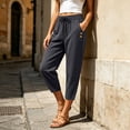 thumbnail image 6 of Xdegoge Women Capri Pants Casual Elastic Waist Drawstring Loose Fit Cropped Trousers with Pockets Lightweight Comfy Summer Beach Vacation Bottoms, 6 of 7