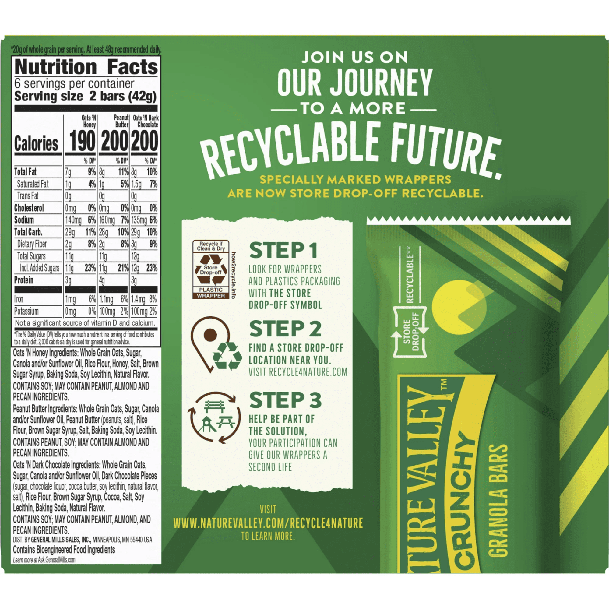 3 Pack Of Nature Valley Crunchy, Variety Pack, 12 Granola Bars, 8.94 oz (6CT), With Blue Water Bottle By Value Nest