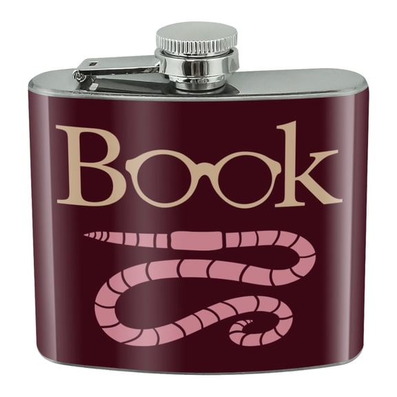 Book Worm with Earthworm Glasses Stainless Steel 5oz Hip Drink Kidney Flask