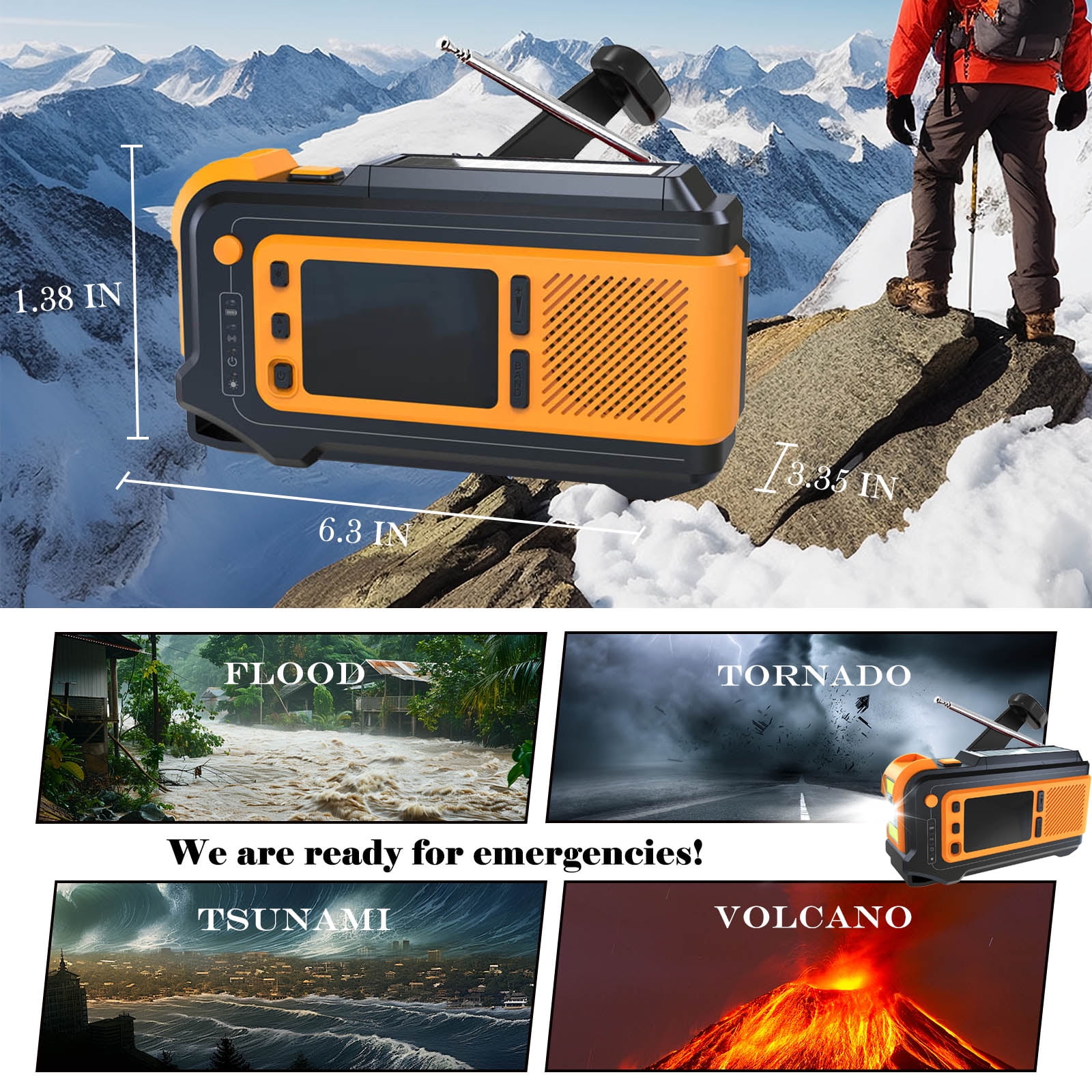 RONY Solar Emergency Radio Portable Hand Crack AM/FM/Weather Radio with SOS Alarm Torch for Camping Hiking Traveling Hurricane