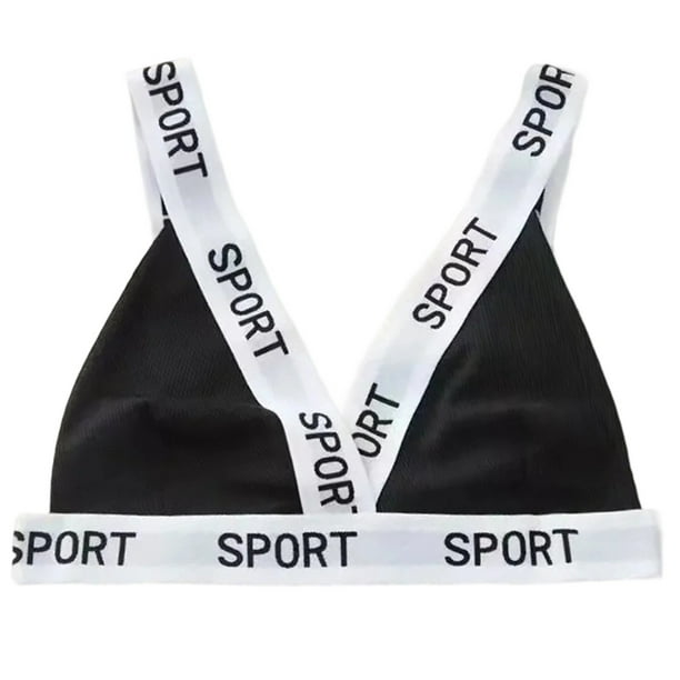 Brasier sin Varillas Mujer Bralette Triangular con Estampado de Letras Acanaladas para Mujer, sin Costuras, Cómodo, Elástico, Suave, sin Aros, para Uso Diario Mediana