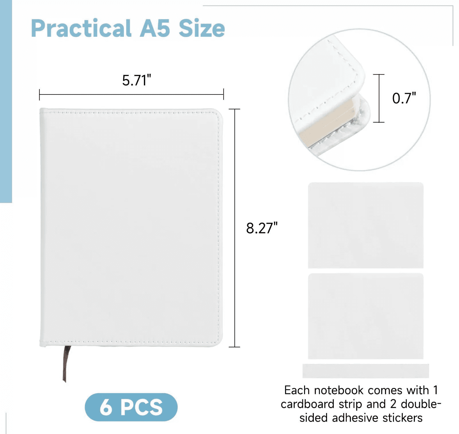 6 pieces A5 Sublimation Blank PU Leather Journal Notebooks for School Office Supplies 200 Pages