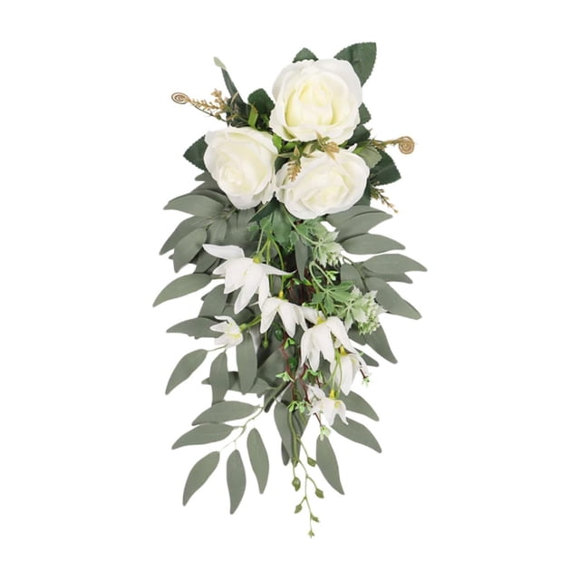 VogueV Artificial Flower Chair Sash, Wedding/Party Decoration with Silk Roses & Greenery White