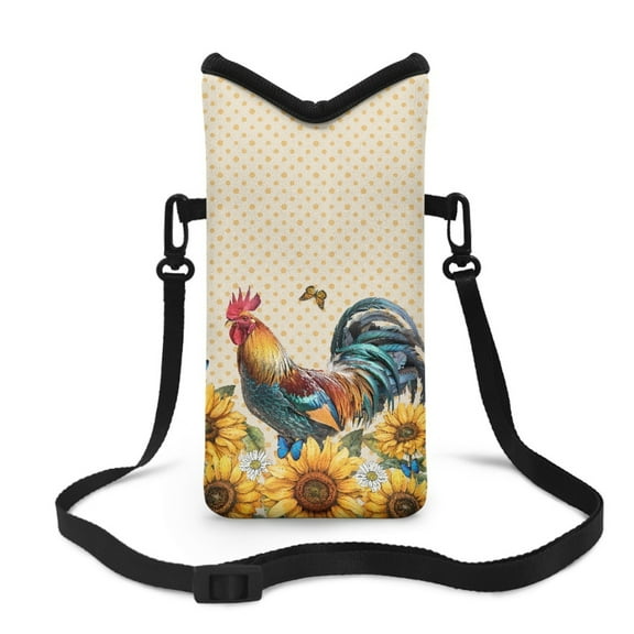 Xoenoiee Neoprene Cellphone Crossbody Bag Portable Phone Sleeve Case with Adjustable Strap Shockproof Phone Purse, 4 X 8 Inch, Rooster Sunflower Daisy Butterfly Yellow Polka Dot