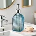 thumbnail image 4 of Horizontal Stripe Soap Dispenser, Soap Glass Dispensers with Pump, Refillable Liquid Bottles for Hand Sanitizer, Lotion, 7.48x2.76in, Blue, 4 of 6