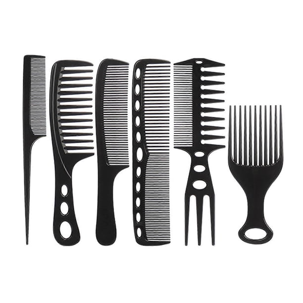 Juego de 6 peines profesionales de peluquería con dientes finos y anchos para peinar y cortar.