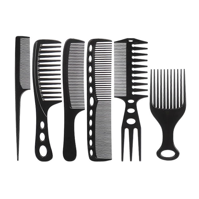 Juego de 6 peines profesionales de peluquería con dientes finos y anchos para peinar y cortar.