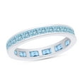 thumbnail image 3 of Princess Cut Simulated Blue Aquamarine CZ Eternity Band Ring In 14k White Gold Over Sterling Silver (1.35 Cttw), 3 of 6