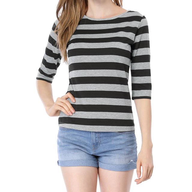 INSPIRE CHIC T-Shirt Décontracté Imprimé pour Femmes à Manches au Coude et Col Rond