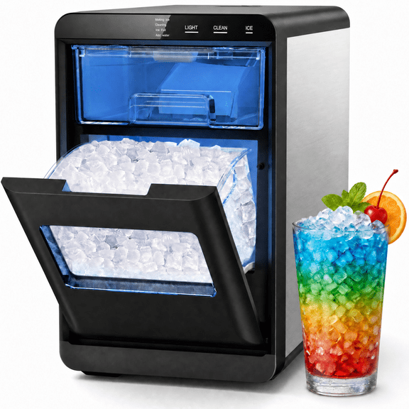 Snowyermine Countertop Nugget Ice Maker, 44 lbs/Day, Self-Cleaning Ice Machine for Chewable Pebble Ice with Touch Controls, Black