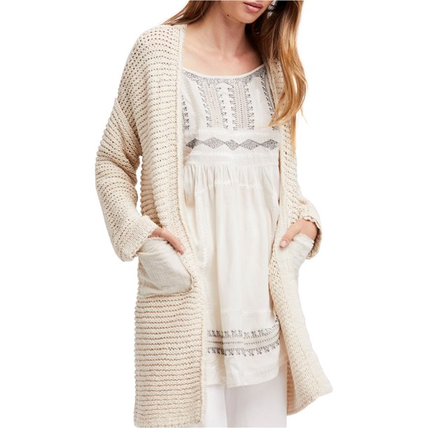 Free People Woodstock - Suéter cárdigan para mujer, color blanco roto, pequeño
